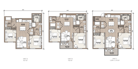 Floor plan for 2 beds, 2 baths, 1118 sqft